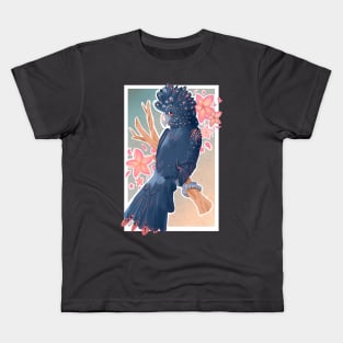 Red Tailed Black Cockatoo with Plumeria Kids T-Shirt